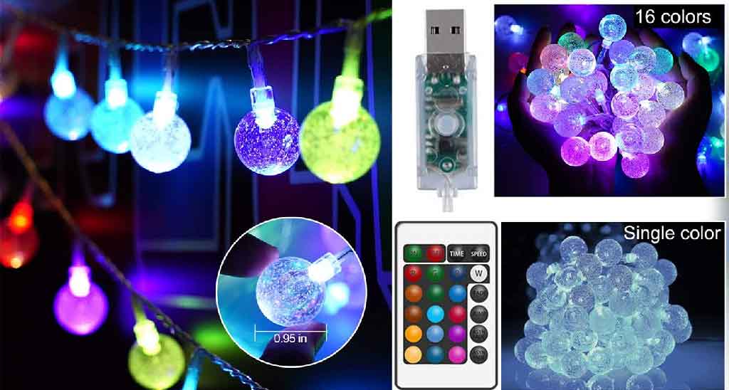 NUÜR 16.5ft Color Changing Fairy String Lights with 50 RGB Globe LED Lights