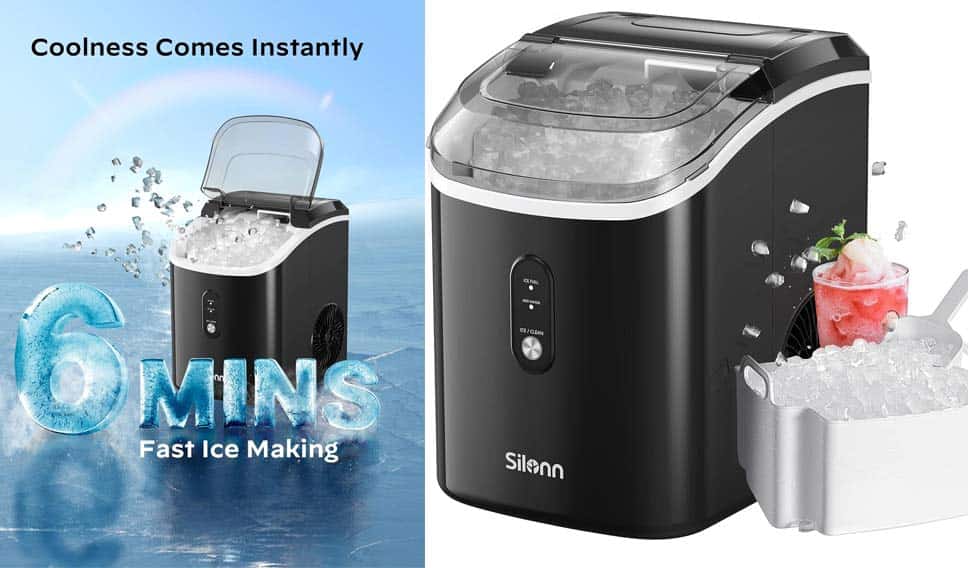 Nugget Countertop Ice Maker, Silonn Chewable Pellet Ice Machine with Self-Cleaning Function