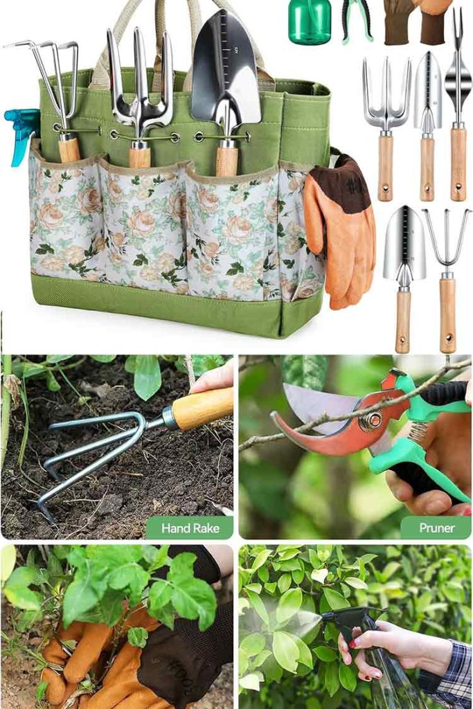 Grenebo Gardening Tools 9-Piece Heavy Duty Gardening Hand Tools with Fashion and Durable Garden Tools