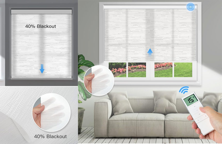 Tokblind Motorized Light Filtering Roller Shades with Remote Control