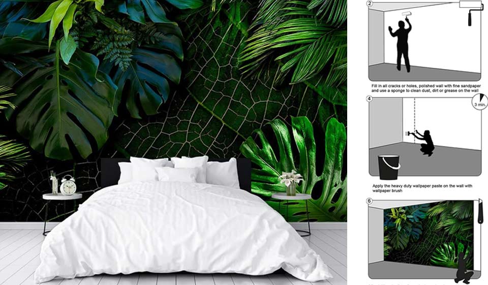 Bormia Green Monstera Wall Mural Tropical Plant Banana Leaves Mural Wallpaper 