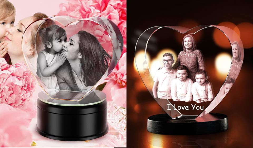 Custom 3D Photo Crystal Heart for Mom