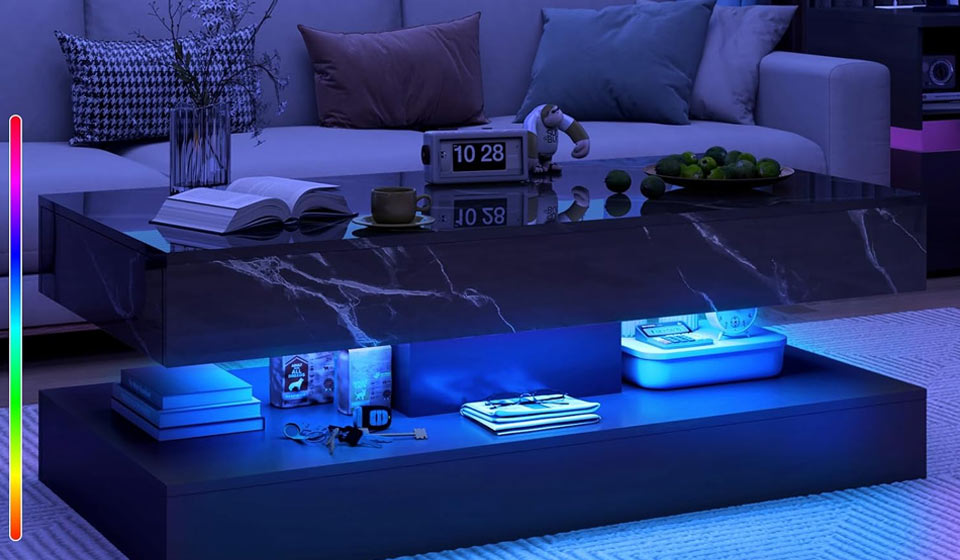 chartustriable 47inch Large High-Glossy LED Coffee Table 